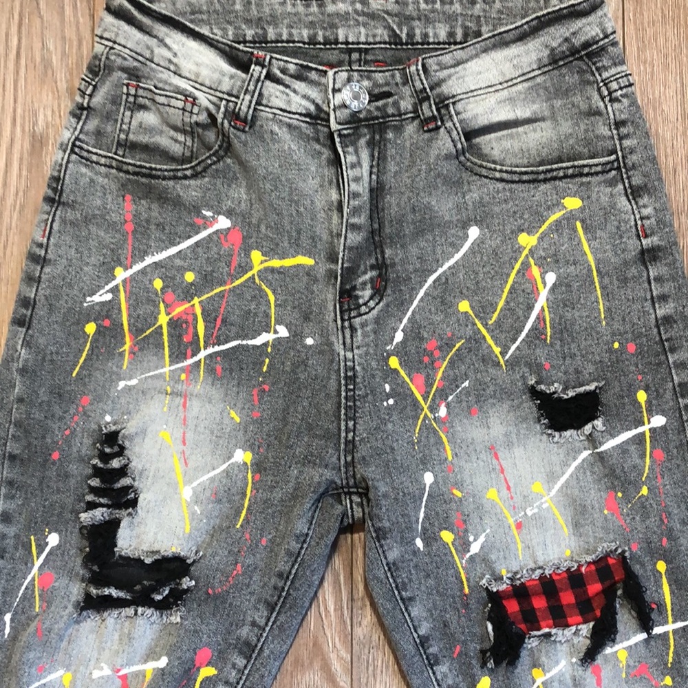 ROMWE Charcoal Paint Splatter Jeans